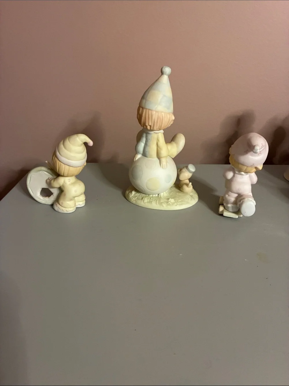 Precious Moments Three-Piece Pastel Figurine Set in Cream and Pink